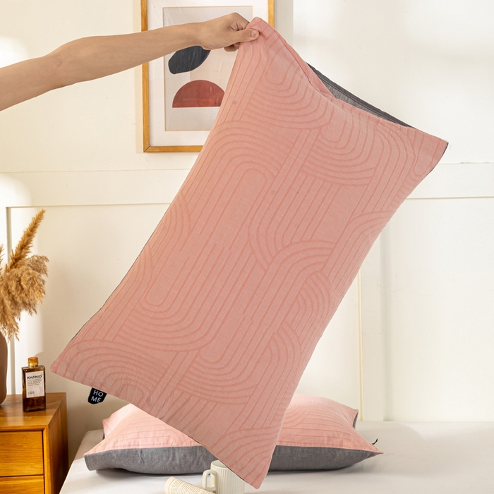 91家纺网 家纺一手货源 找家纺 恋人优选 2026新款全棉提花枕套 浮光粉