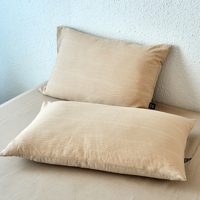 恋人优选 2026新款全棉提花枕套 大波浪卡其