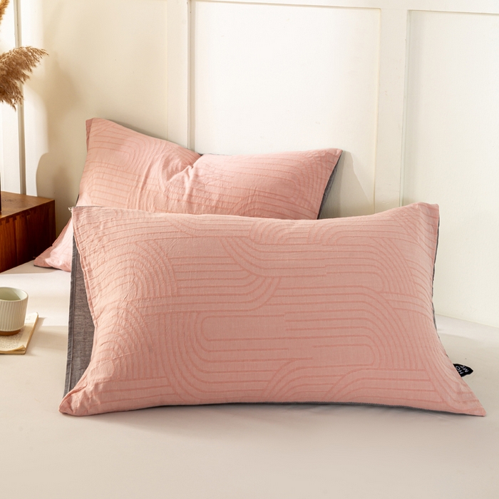 恋人优选 2026新款全棉提花枕套 浮光粉
