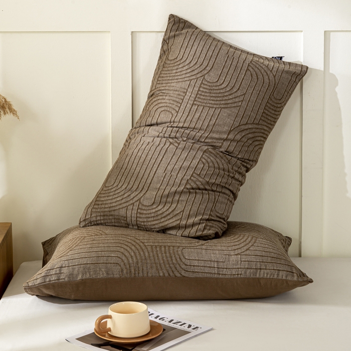 91家纺网 家纺一手货源 找家纺 恋人优选 2026新款全棉提花枕套 浮光咖