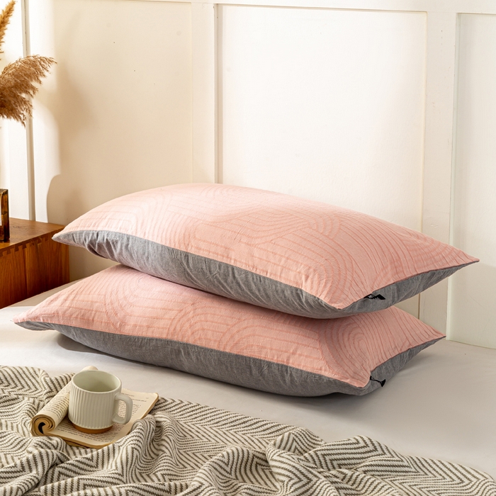 91家纺网 家纺一手货源 找家纺 恋人优选 2026新款全棉提花枕套 浮光粉