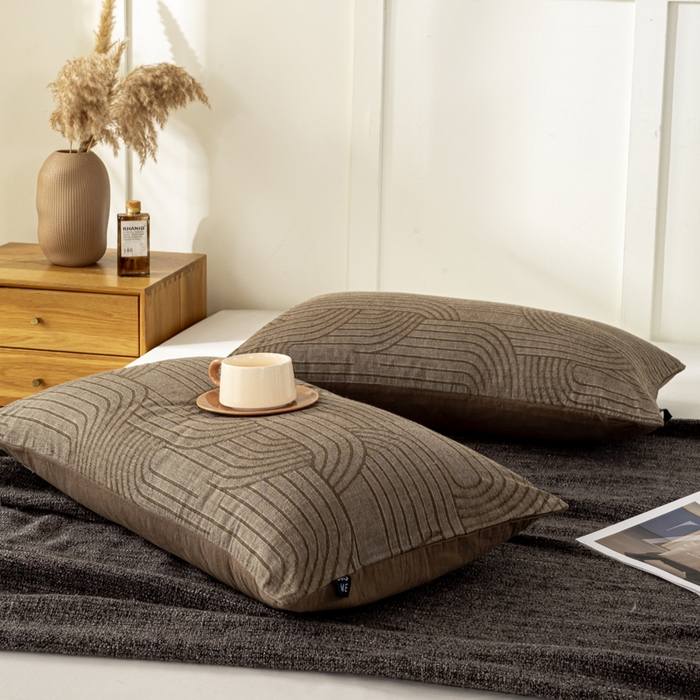 91家纺网 家纺一手货源 找家纺 恋人优选 2026新款全棉提花枕套 浮光咖