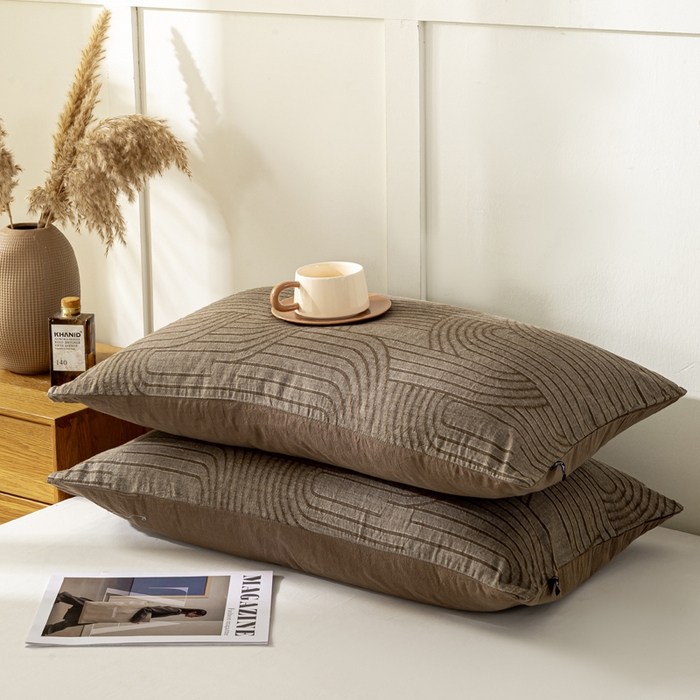 91家纺网 家纺一手货源 找家纺 恋人优选 2026新款全棉提花枕套 浮光咖