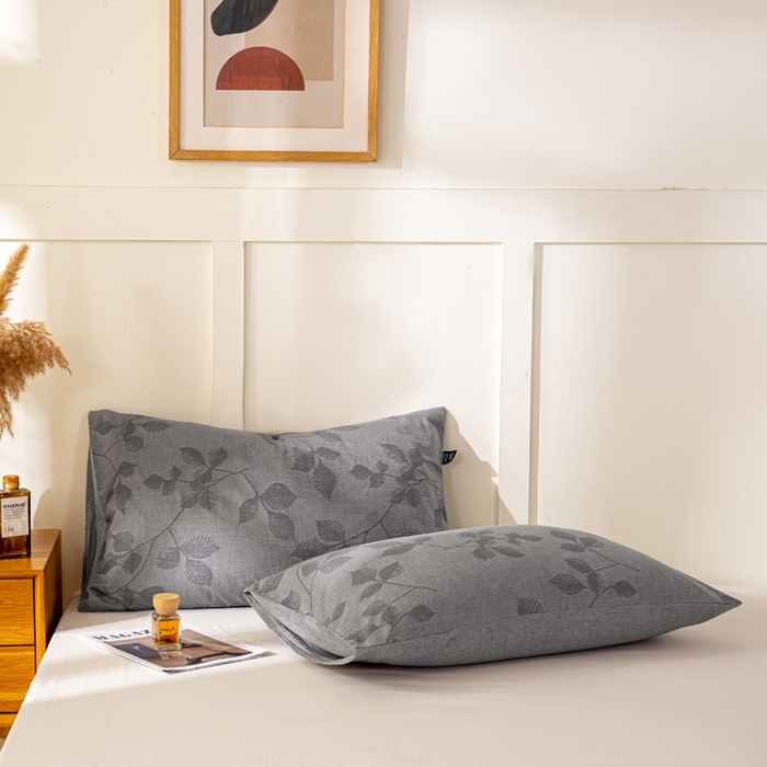 91家纺网 家纺一手货源 找家纺 恋人优选 2026新款全棉提花枕套 樱花叶-灰