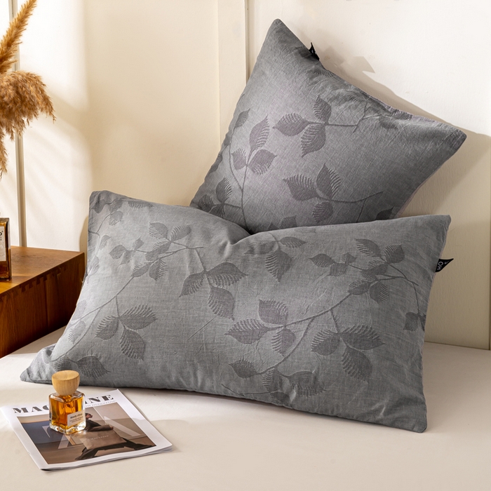 恋人优选 2026新款全棉提花枕套 樱花叶-灰
