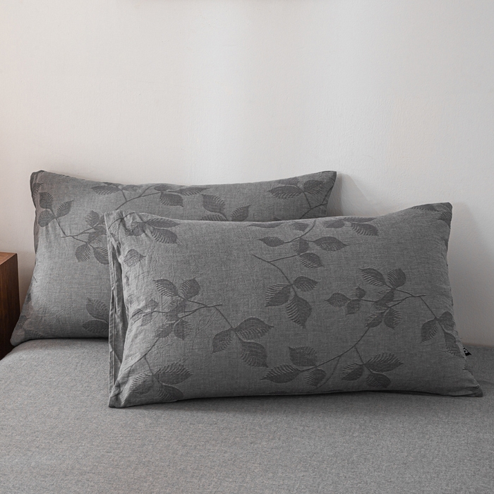 91家纺网 家纺一手货源 找家纺 恋人优选 2026新款全棉提花枕套 樱花叶-灰