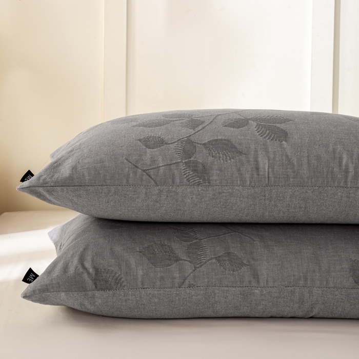 91家纺网 家纺一手货源 找家纺 恋人优选 2026新款全棉提花枕套 樱花叶-灰