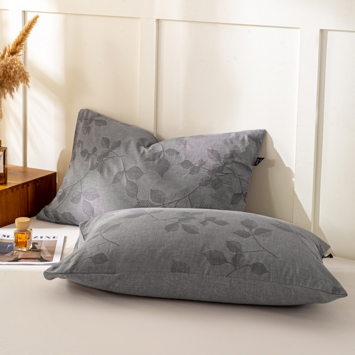 91家纺网 家纺一手货源 找家纺 恋人优选 2026新款全棉提花枕套 樱花叶-灰