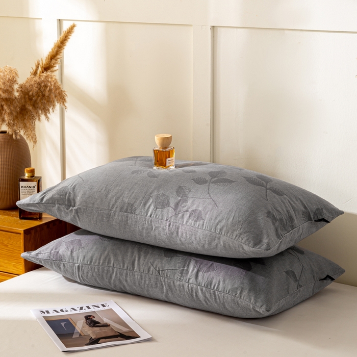 91家纺网 家纺一手货源 找家纺 恋人优选 2026新款全棉提花枕套 樱花叶-灰