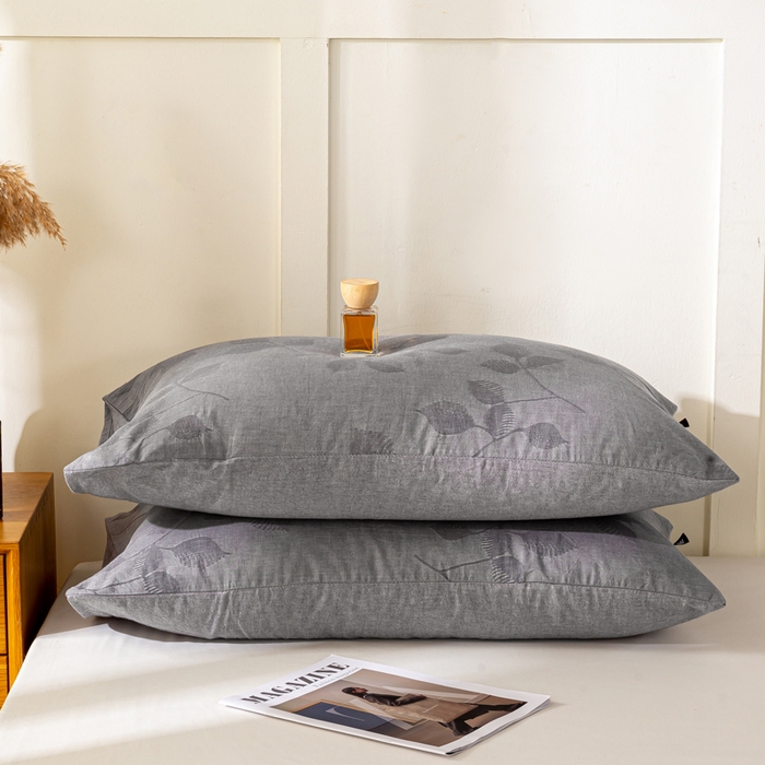 91家纺网 家纺一手货源 找家纺 恋人优选 2026新款全棉提花枕套 樱花叶-灰