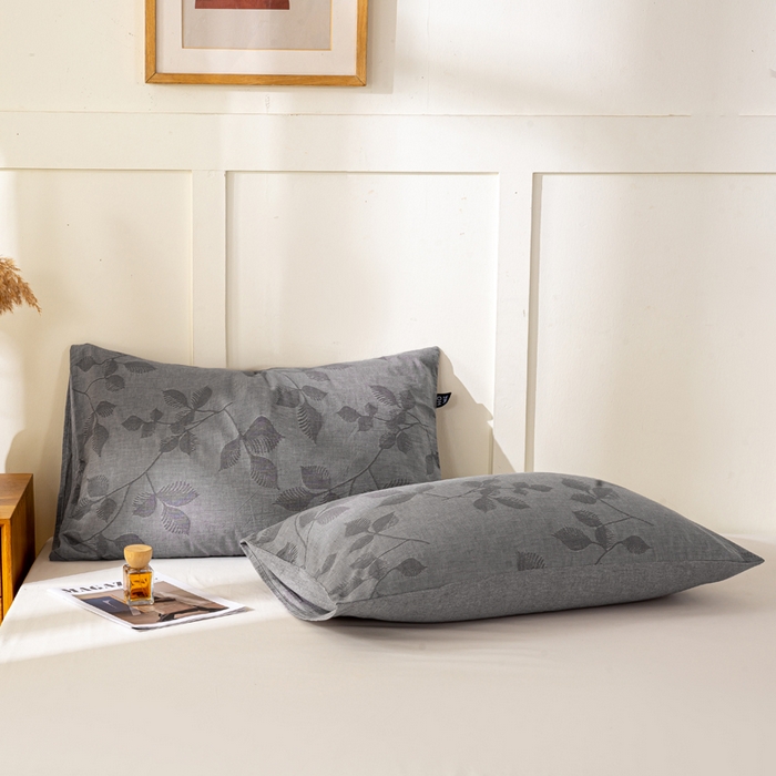 91家纺网 家纺一手货源 找家纺 恋人优选 2026新款全棉提花枕套 樱花叶-灰