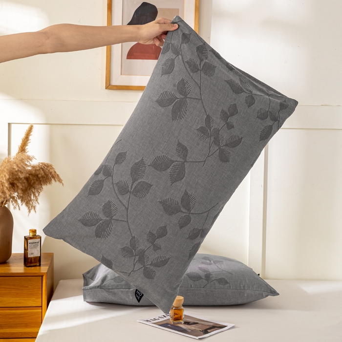 91家纺网 家纺一手货源 找家纺 恋人优选 2026新款全棉提花枕套 樱花叶-灰