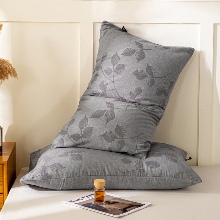 91家纺网 家纺一手货源 找家纺 恋人优选 2026新款全棉提花枕套 樱花叶-灰