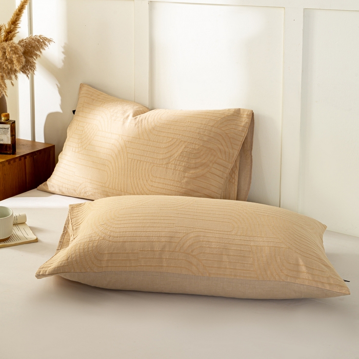 91家纺网 家纺一手货源 找家纺 恋人优选 2026新款全棉提花枕套 浮光卡其