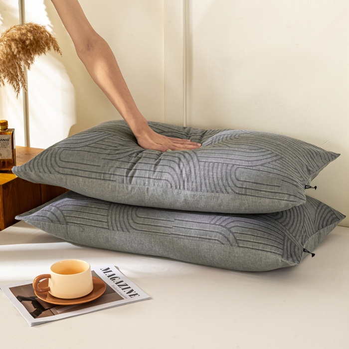 91家纺网 家纺一手货源 找家纺 恋人优选 2026新款全棉提花枕套 浮光灰