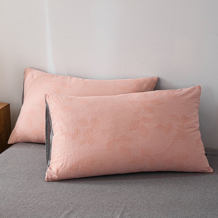 91家纺网 家纺一手货源 找家纺 恋人优选 2026新款全棉提花枕套 樱花叶-粉