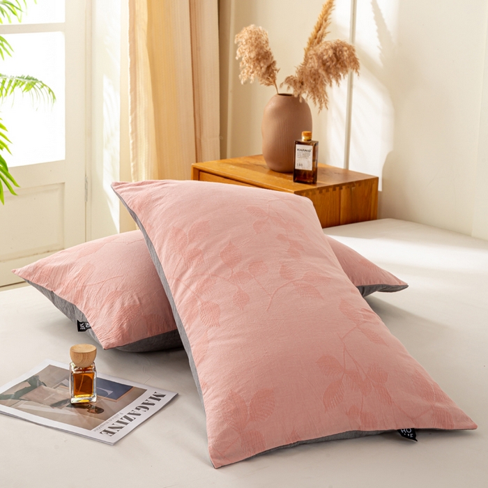 91家纺网 家纺一手货源 找家纺 恋人优选 2026新款全棉提花枕套 樱花叶-粉