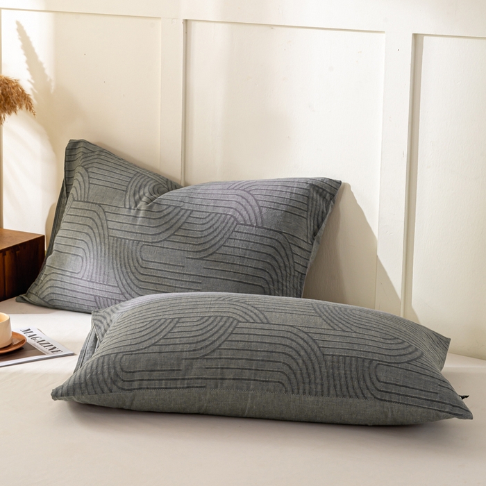 91家纺网 家纺一手货源 找家纺 恋人优选 2026新款全棉提花枕套 浮光灰