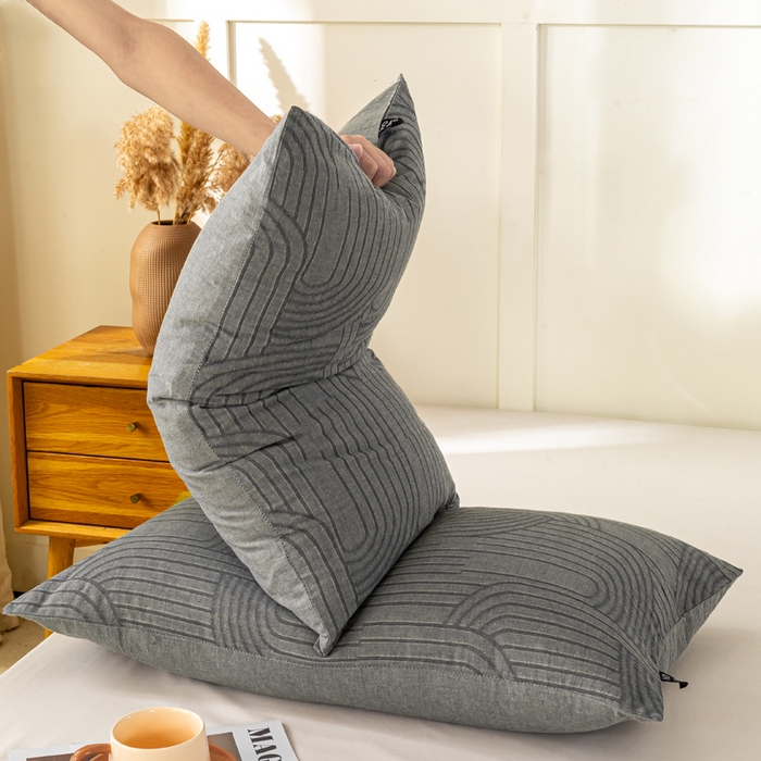 91家纺网 家纺一手货源 找家纺 恋人优选 2026新款全棉提花枕套 浮光灰