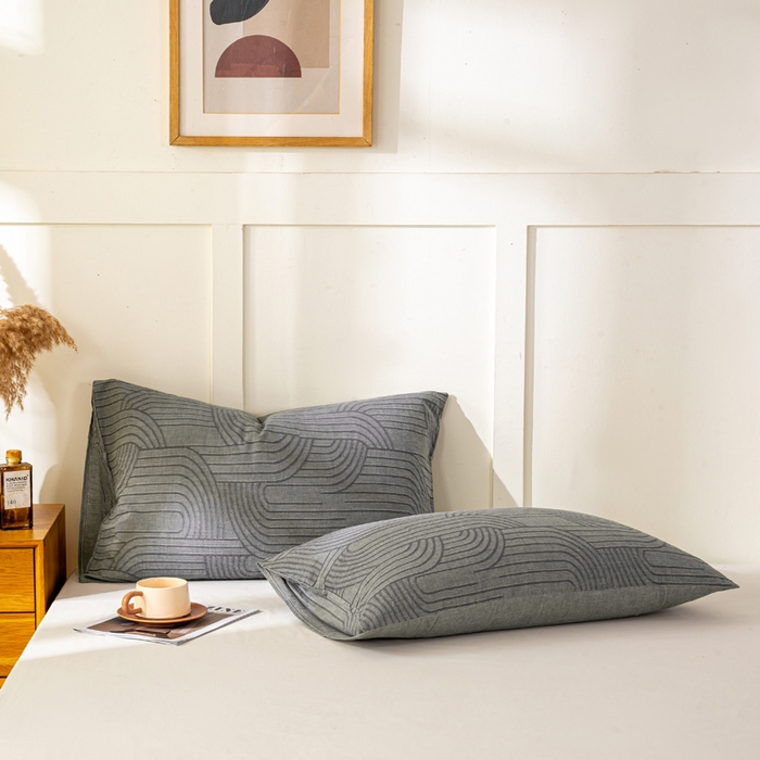 91家纺网 家纺一手货源 找家纺 恋人优选 2026新款全棉提花枕套 浮光灰