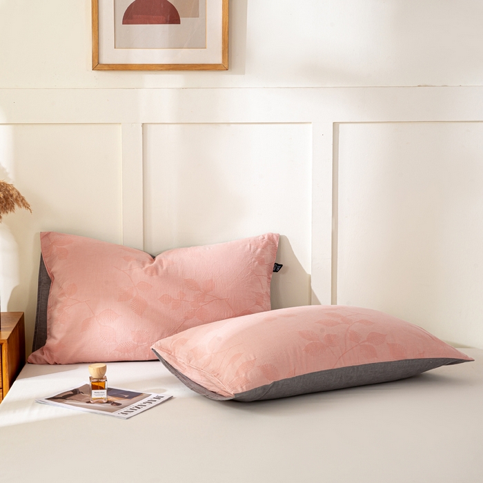 91家纺网 家纺一手货源 找家纺 恋人优选 2026新款全棉提花枕套 樱花叶-粉