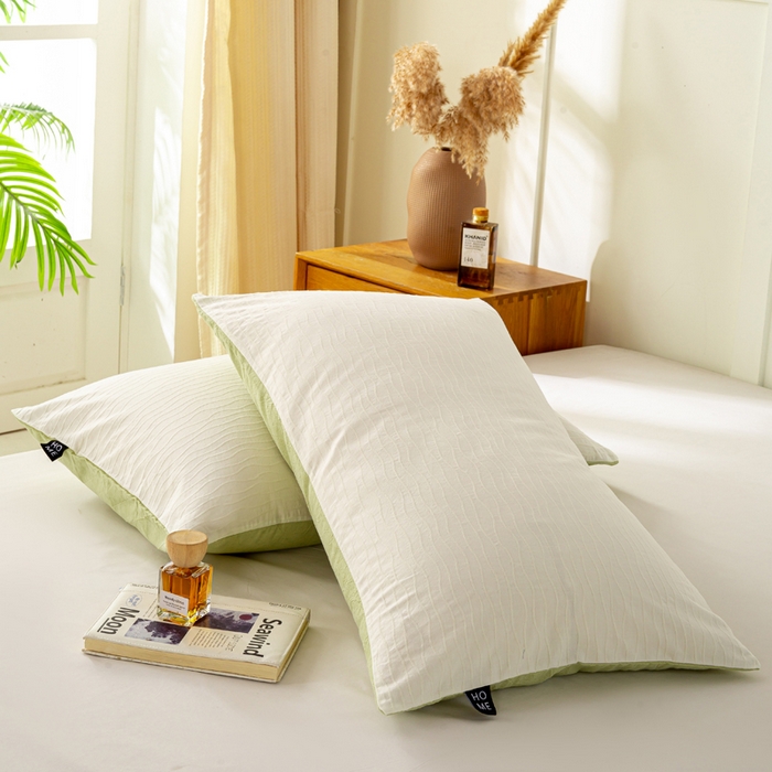 91家纺网 家纺一手货源 找家纺 恋人优选 2026新款全棉提花枕套 波纹纱-月牙白