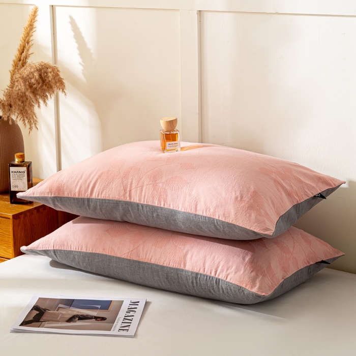 91家纺网 家纺一手货源 找家纺 恋人优选 2026新款全棉提花枕套 樱花叶-粉