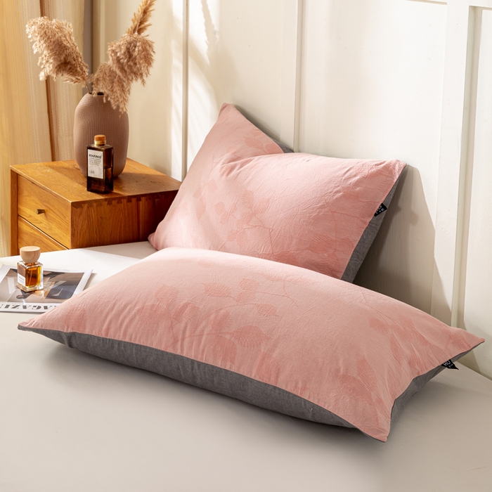 91家纺网 家纺一手货源 找家纺 恋人优选 2026新款全棉提花枕套 樱花叶-粉