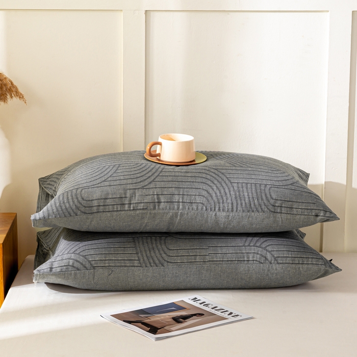 91家纺网 家纺一手货源 找家纺 恋人优选 2026新款全棉提花枕套 浮光灰