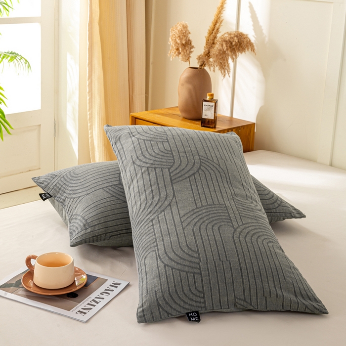 91家纺网 家纺一手货源 找家纺 恋人优选 2026新款全棉提花枕套 浮光灰