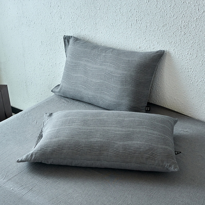 恋人优选 2026新款全棉提花枕套 大波浪灰