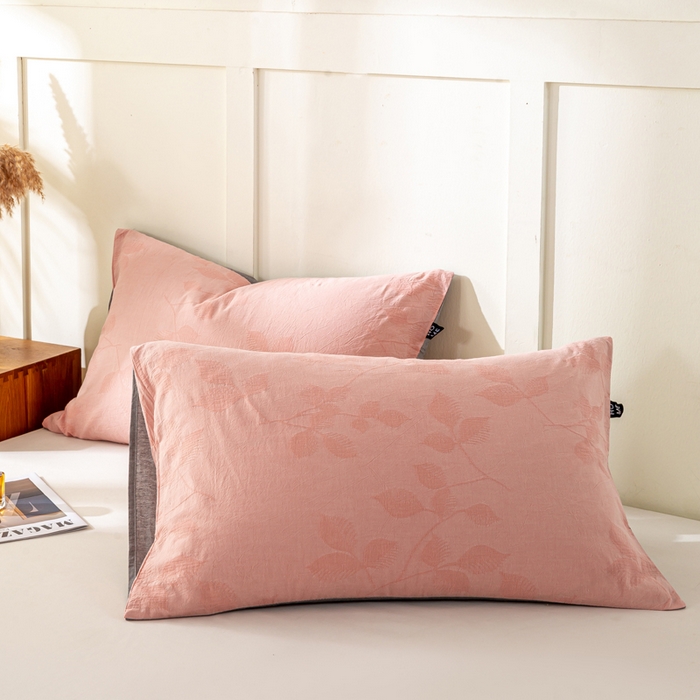 91家纺网 家纺一手货源 找家纺 恋人优选 2026新款全棉提花枕套 樱花叶-粉