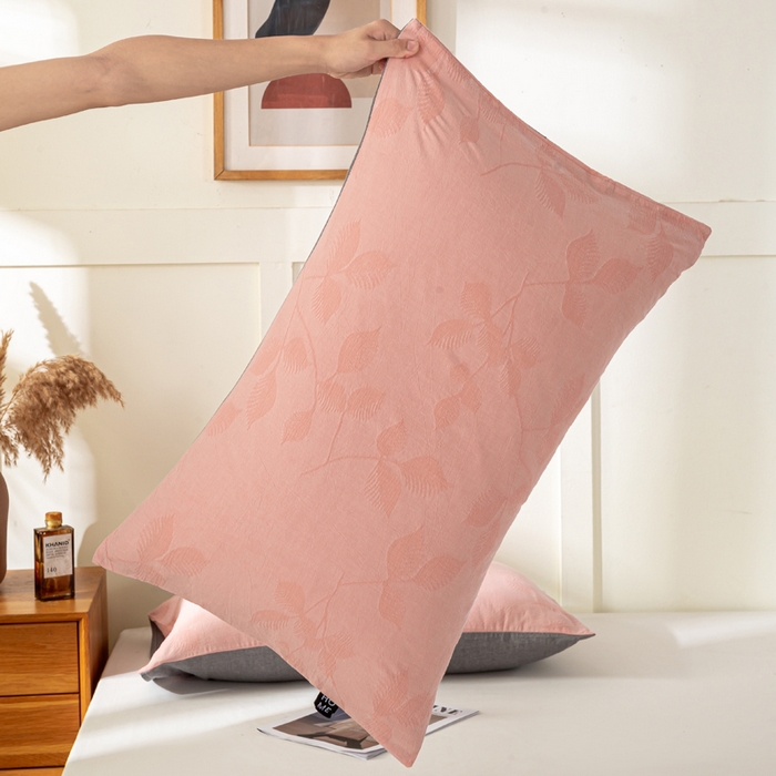 91家纺网 家纺一手货源 找家纺 恋人优选 2026新款全棉提花枕套 樱花叶-粉