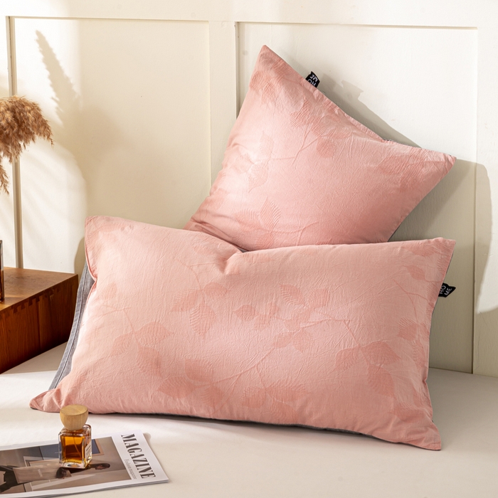 恋人优选 2026新款全棉提花枕套 樱花叶-粉