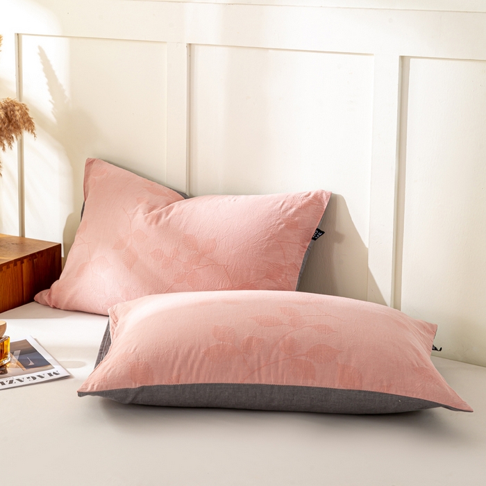 91家纺网 家纺一手货源 找家纺 恋人优选 2026新款全棉提花枕套 樱花叶-粉