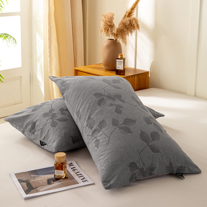 91家纺网 家纺一手货源 找家纺 恋人优选 2026新款全棉提花枕套 樱花叶-灰