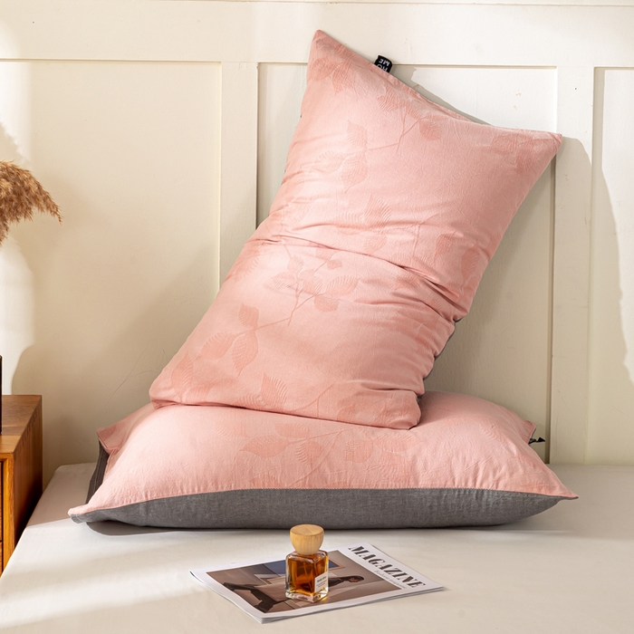 91家纺网 家纺一手货源 找家纺 恋人优选 2026新款全棉提花枕套 樱花叶-粉