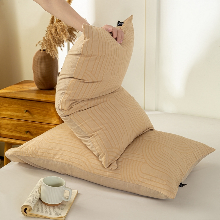 91家纺网 家纺一手货源 找家纺 恋人优选 2026新款全棉提花枕套 浮光卡其