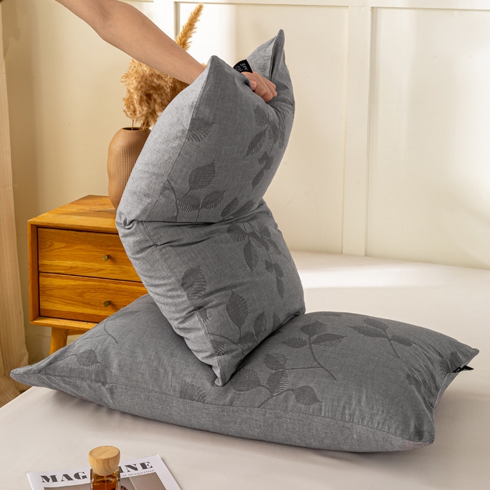 91家纺网 家纺一手货源 找家纺 恋人优选 2026新款全棉提花枕套 樱花叶-灰