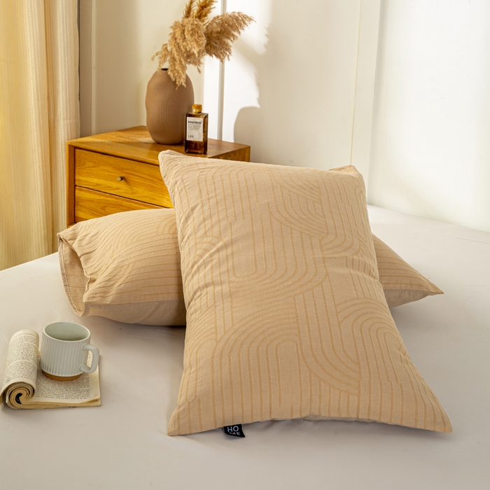 91家纺网 家纺一手货源 找家纺 恋人优选 2026新款全棉提花枕套 浮光卡其