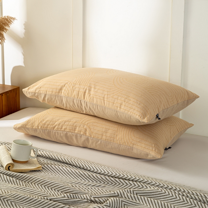 91家纺网 家纺一手货源 找家纺 恋人优选 2026新款全棉提花枕套 浮光卡其