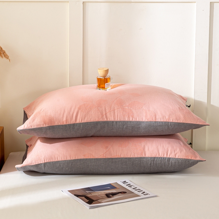 91家纺网 家纺一手货源 找家纺 恋人优选 2026新款全棉提花枕套 樱花叶-粉