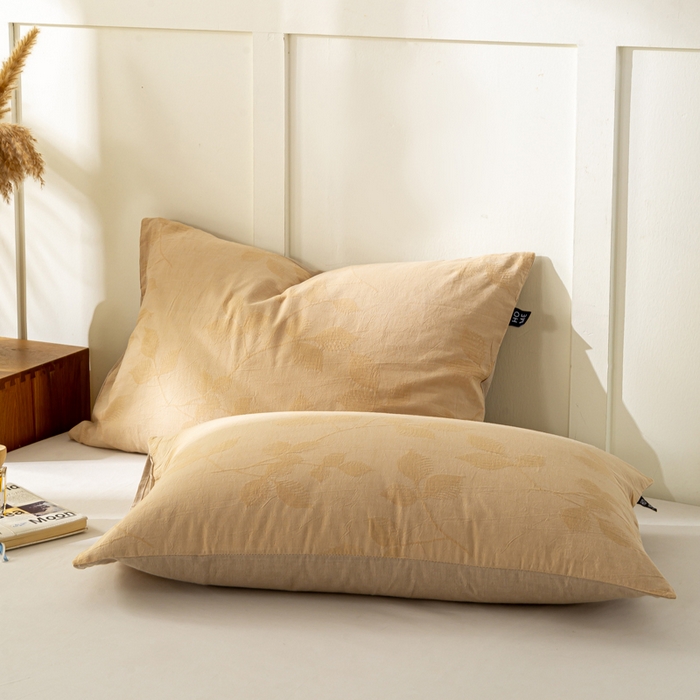 91家纺网 家纺一手货源 找家纺 恋人优选 2026新款全棉提花枕套 樱花叶-卡其