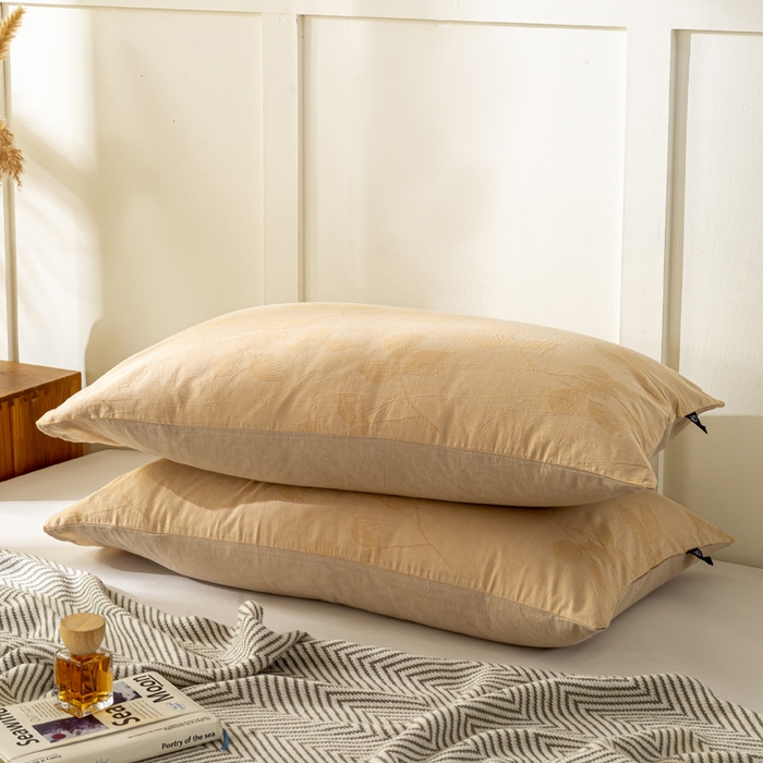 91家纺网 家纺一手货源 找家纺 恋人优选 2026新款全棉提花枕套 樱花叶-卡其