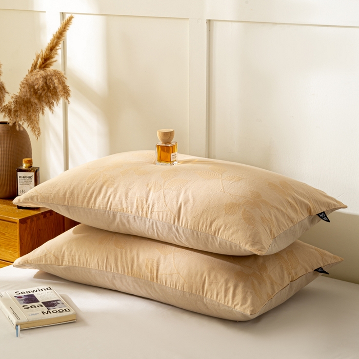 91家纺网 家纺一手货源 找家纺 恋人优选 2026新款全棉提花枕套 樱花叶-卡其