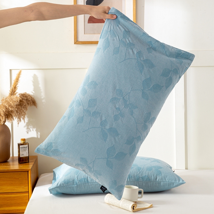 91家纺网 家纺一手货源 找家纺 恋人优选 2026新款全棉提花枕套 樱花叶-兰