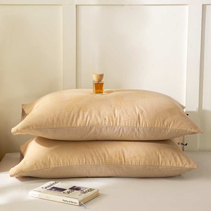 91家纺网 家纺一手货源 找家纺 恋人优选 2026新款全棉提花枕套 樱花叶-卡其