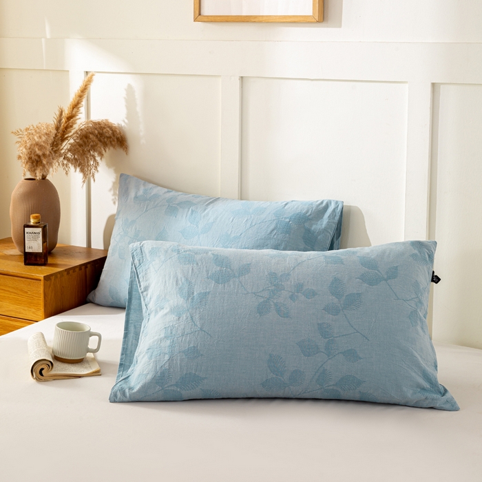 91家纺网 家纺一手货源 找家纺 恋人优选 2026新款全棉提花枕套 樱花叶-兰