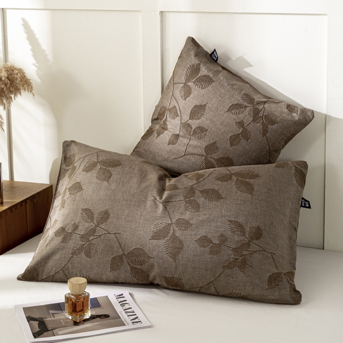 恋人优选 2026新款全棉提花枕套 樱花叶-咖