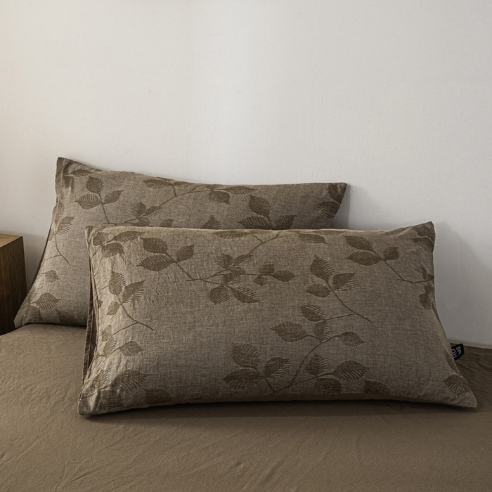 91家纺网 家纺一手货源 找家纺 恋人优选 2026新款全棉提花枕套 樱花叶-咖